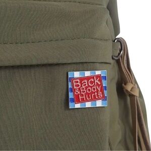 Back & Body Hurts 😅 Brooch Pin | Metal; Red, White and Blue 1.06”x1.18”